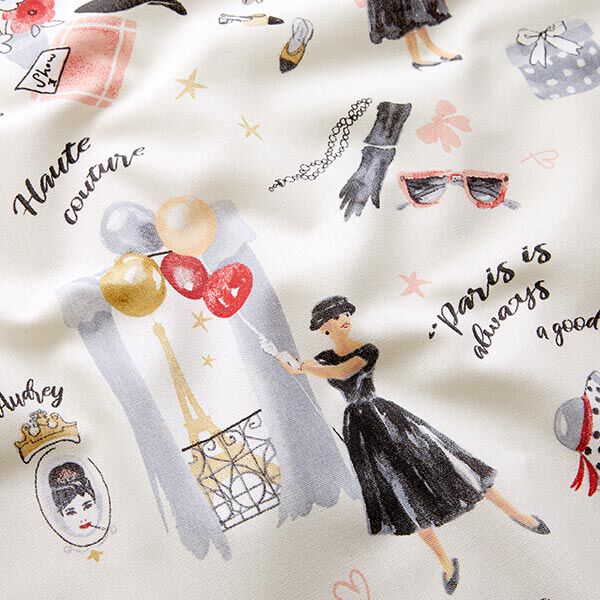 Dekostoff Halbpanama Audrey – hellbeige/schwarz