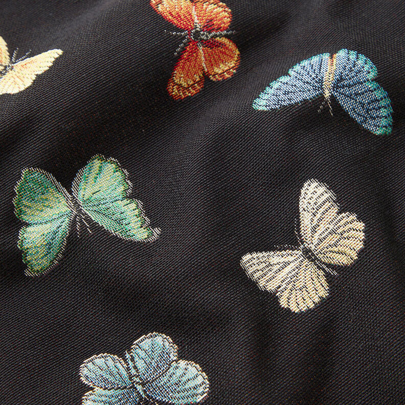 Dekostoff Gobelin Schmetterlingsschwarm – schwarz,  image number 2
