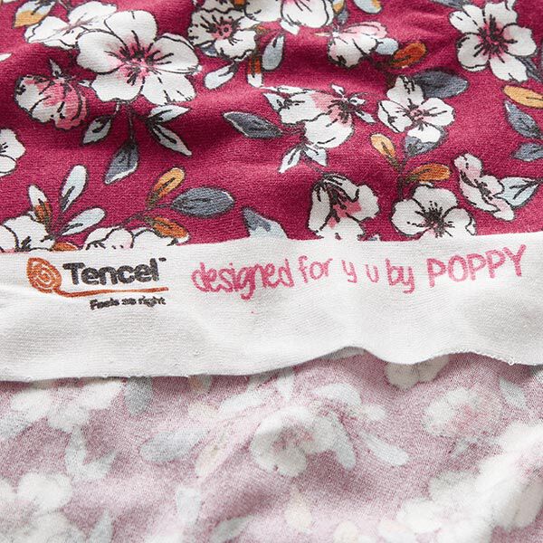 Modaljersey Blumen| by Poppy – bordeauxrot | Reststück 100cm