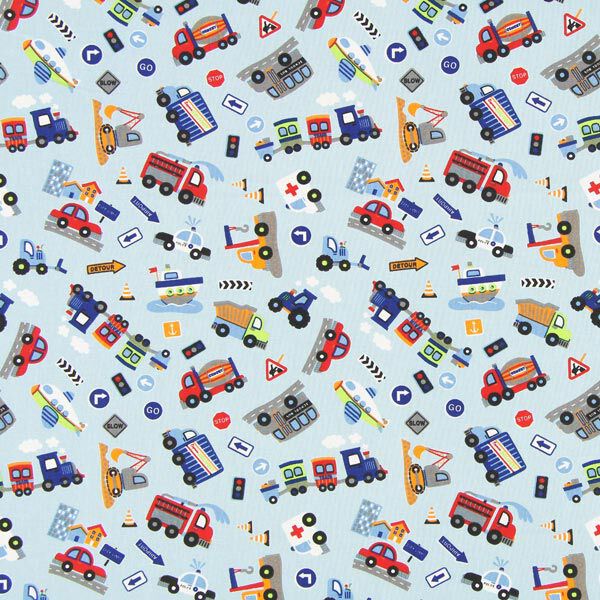 Baumwollstoff Cretonne Fahrzeuge – hellblau – Muster,  image number 1