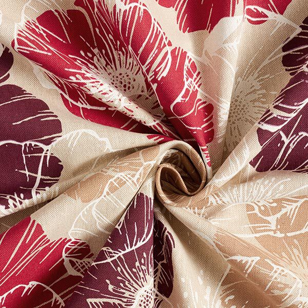 Dekostoff Halbpanama imposante Blüten – karminrot/natur,  image number 3