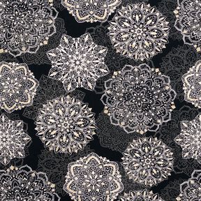 Baumwolljersey Mandalas | Glitzerpüppi – schwarz/silbergrau, 