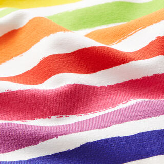 French Terry Sommersweat Regenbogen-Streifen – weiss, 