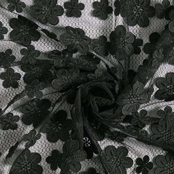 Softmesh 3D Blumenstickerei – schwarz, image number 4