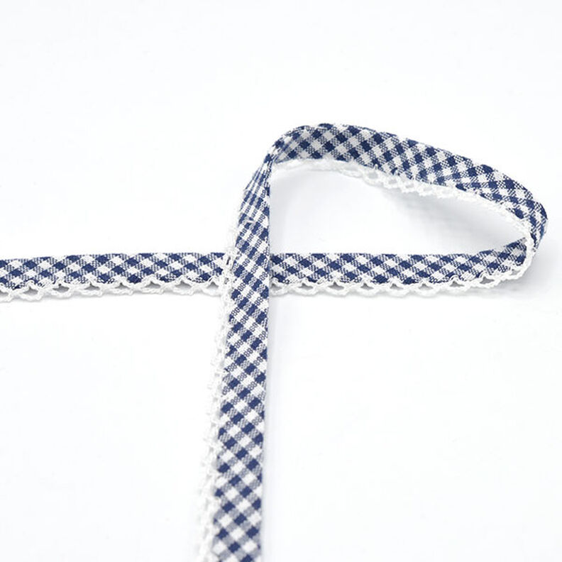 Schrägband Vichykaro mit Häkelborte [20 mm] – marineblau,  image number 2