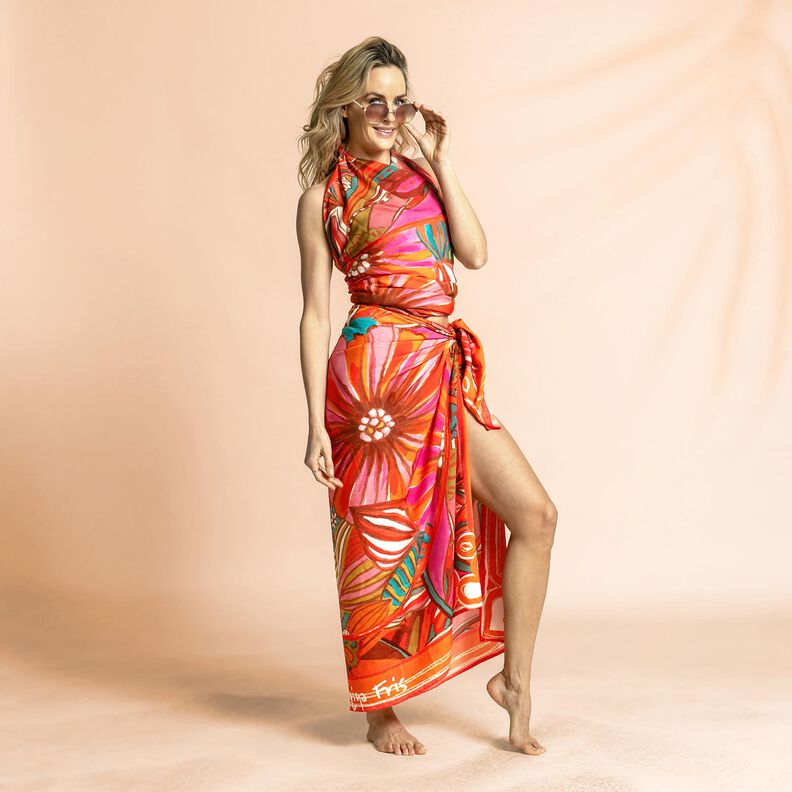 Beachwear Panel Pareo Sommerblumen – orange/gelboliv, image number 6