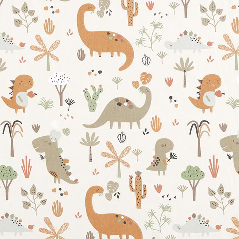 Baumwollpopeline glückliche Dinos – creme/rehbraun,  image number 1