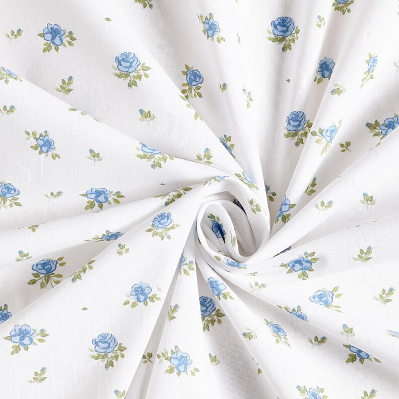Baumwollpopeline zarte Rosen – hellblau/weiss, image number 3