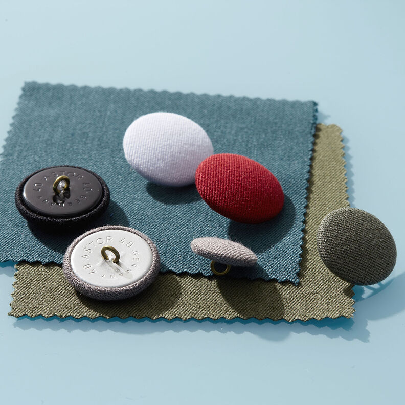 Bezogener Knopf, Bi-Stretch Gabardine – grau,  image number 2