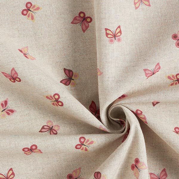 Dekostoff Halbpanama Schmetterlinge – natur/rosa | Reststück 50cm