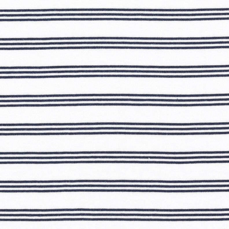 Baumwolljersey unregelmäßige Streifen – weiss/marineblau,  image number 1