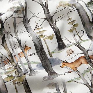 Baumwollpopeline Fuchs im Wald Digitaldruck – weiss, 