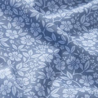 Baumwollpopeline Bi-Color-Blumen – jeansblau/hellblau, 