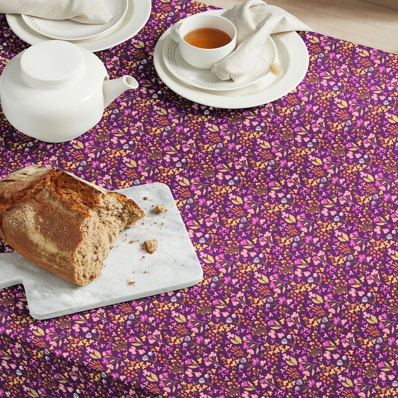 Baumwollstoff Cretonne Wiesenblumen – aubergine/rosa, image number 5