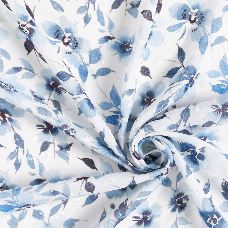 Viskosestoff Dobby Aquarell-Blumen Digitaldruck – elfenbein/helljeansblau,  image number 3