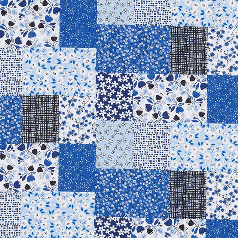 Baumwollstoff Cretonne Patchwork-Look – weiss/blau,  image number 1