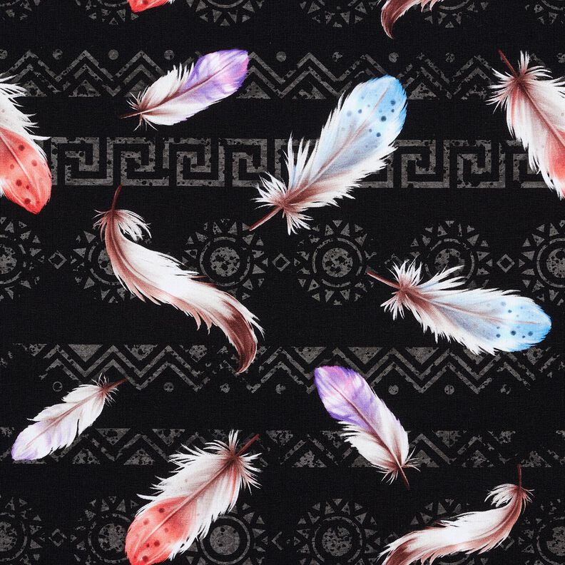 French Terry Boho Federn | Glitzerpüppi – schwarz/hummer, image number 1