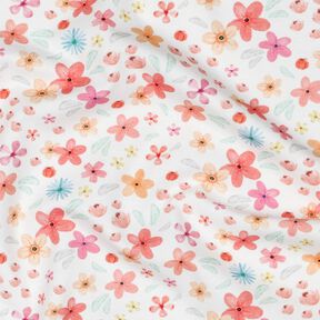 GOTS Baumwolljersey bunte Blümchen Digitaldruck | Poppy Fabrics – weiss/apricot, 