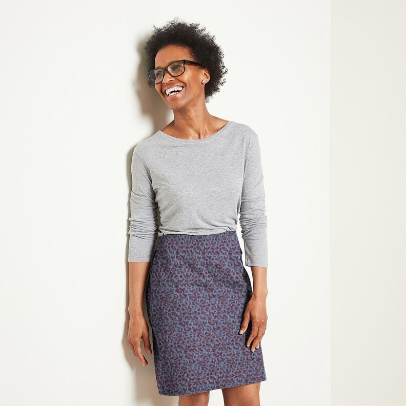 Hosenstoff Denim-Optik Leoprint – aubergine/jeansblau, image number 5