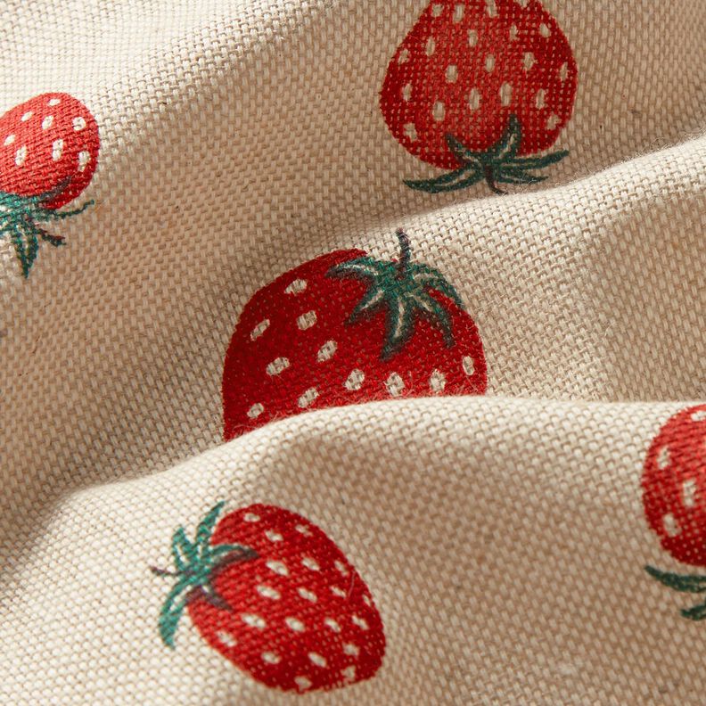 Dekostoff Halbpanama kleine Erdbeeren – rot/natur, image number 2