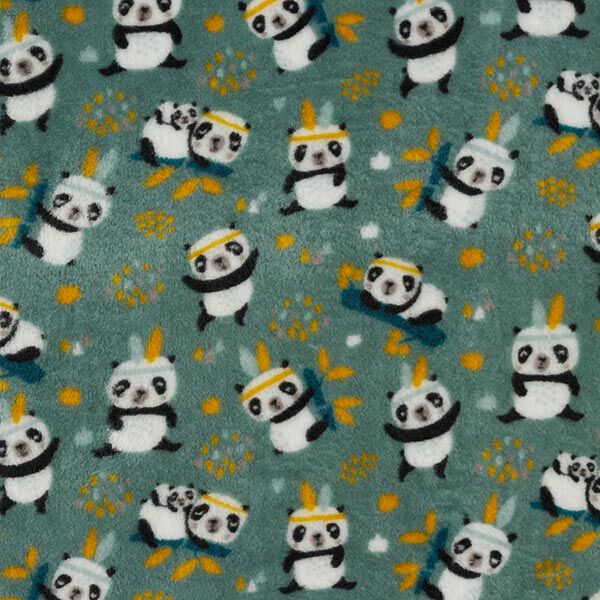 Kuschelfleece Doubleface Pandas und Bambus – schilf/mintgrün | Reststück 50cm