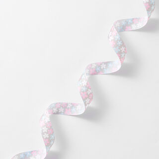 Satinband Blumen – grau/rosa, 