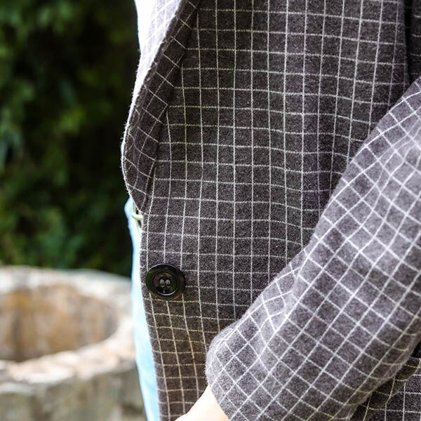Strickjacquard Aufgraut Gitterkaro – dunkelgrau | Reststück 50cm