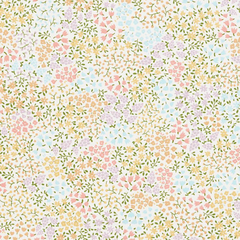 Dekostoff Halbpanama bunte Mini-Blüten – elfenbein/rosa,  image number 1