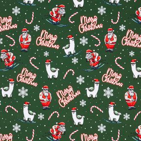 French Terry Sommersweat Weihnachtsmann und Lama | Glitzerpüppi – tannengrün/chili, 
