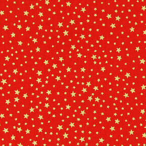 Baumwollstoff Cretonne weihnachtlicher Sternenhimmel klein – rot/gold, 