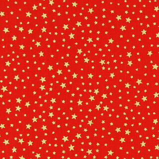 Baumwollstoff Cretonne weihnachtlicher Sternenhimmel klein – rot/gold, 