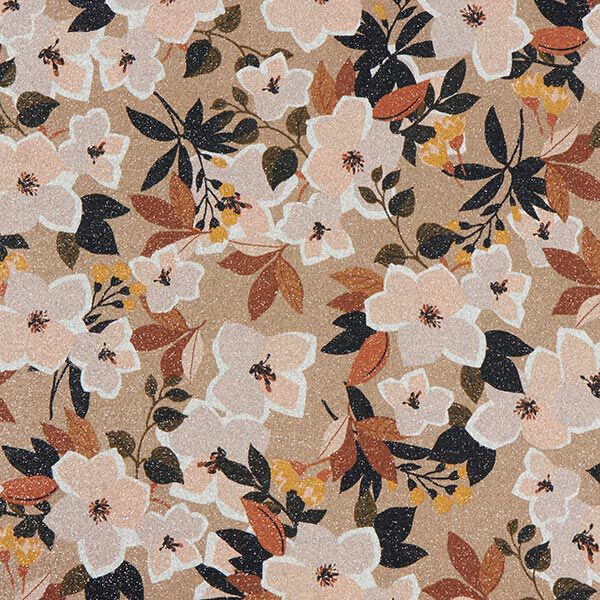 Feinstrick Blumen mit Glitzerakzenten – dunkelbeige, image number 1