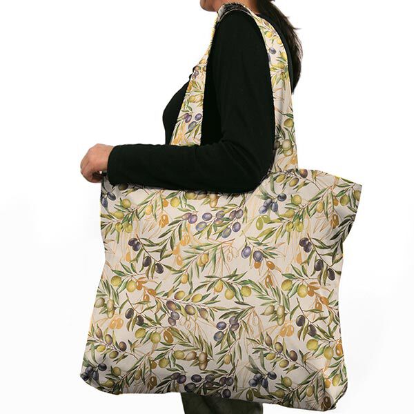 Dekostoff Halbpanama Olivenzweige recycelt – hellbeige | Reststück 50cm