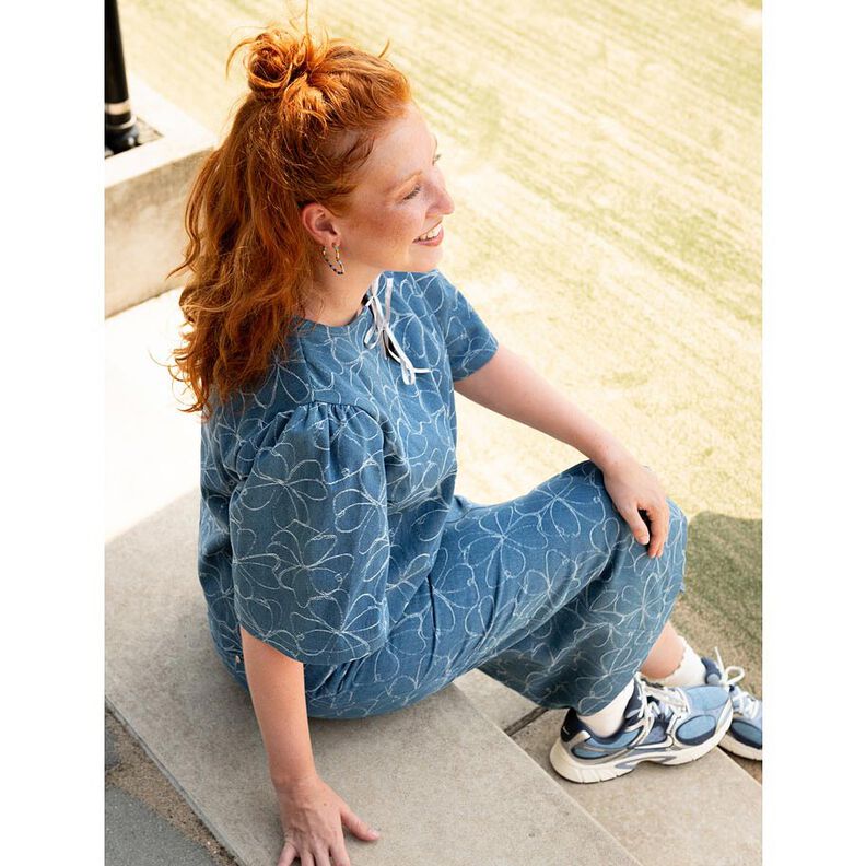 Jeans Jacquard Blumen | Poppy Fabrics – jeansblau,  image number 5