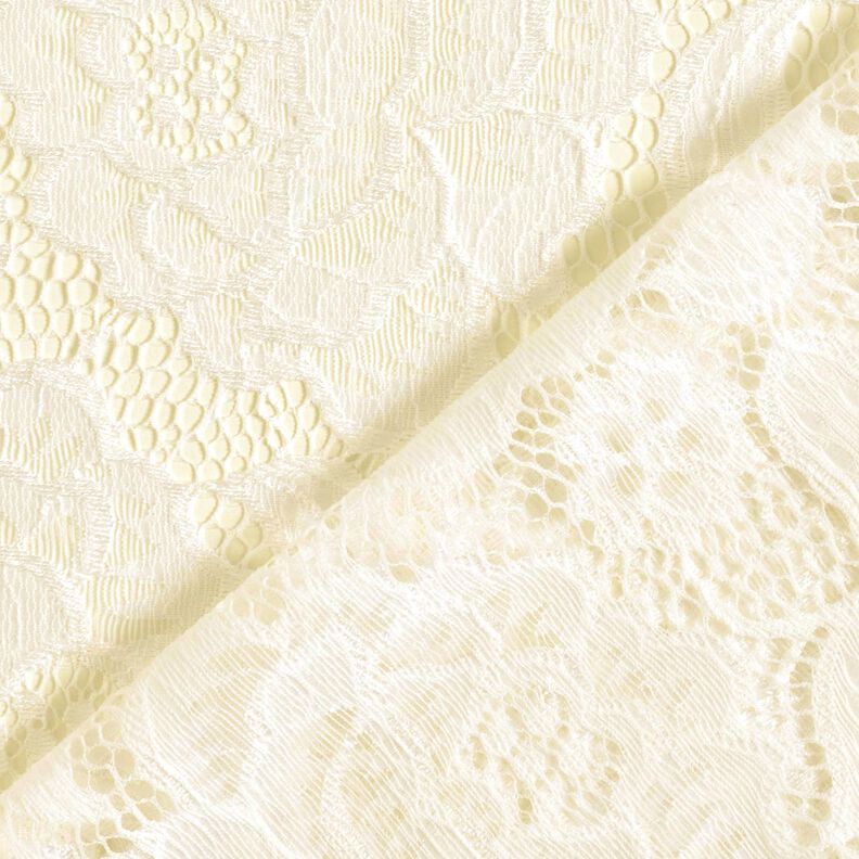 Elastische Spitze Blüten und Blätter – wollweiss, image number 5