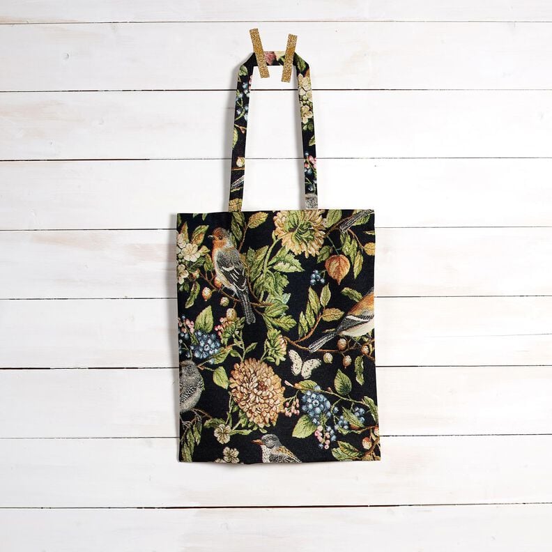 Dekostoff Gobelin Blüten und Vögel – schwarz/grün,  image number 6