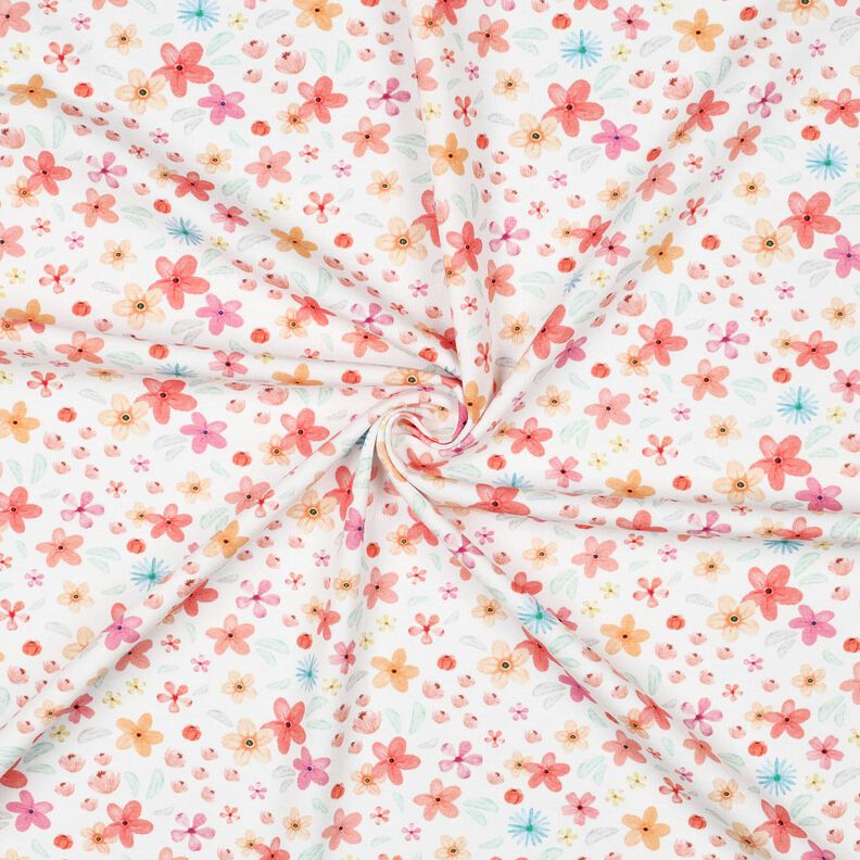 GOTS Baumwolljersey bunte Blümchen Digitaldruck | Poppy Fabrics – weiss/apricot,  image number 3