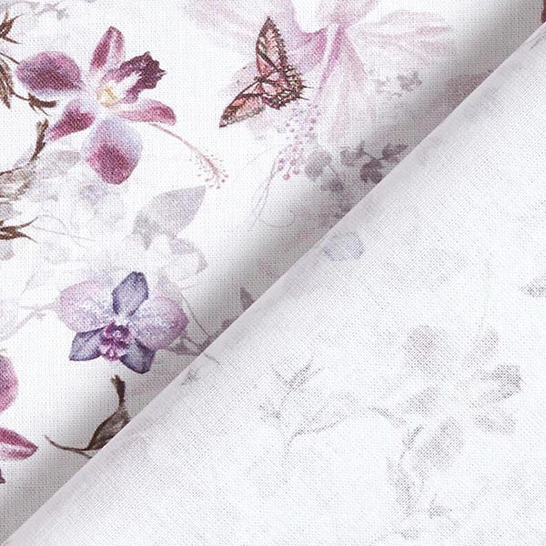Dekostoff Baumwollpopeline Schmetterlinge & Orchideen – pastellviolett,  image number 4