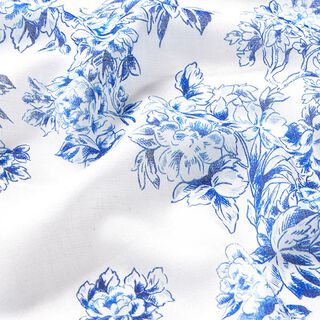 Baumwoll Voile gemalte Blumen – weiss/blau
