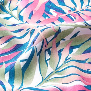 Viskosestoff tropische Blätter – weiss/rosa, 