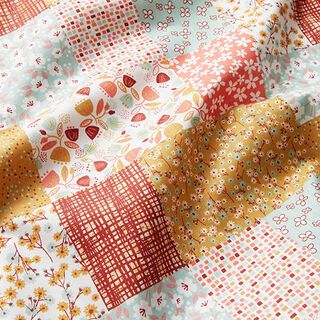 Baumwollstoff Cretonne Patchwork-Look – weiss/lachs, 