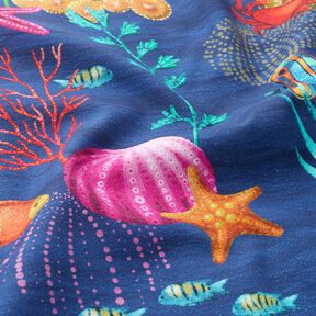 Dekostoff Halbpanama bunte Unterwasserwelt – marineblau/türkis, 