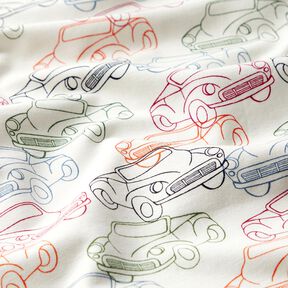 French Terry Sommersweat bunte Autos – wollweiss, 