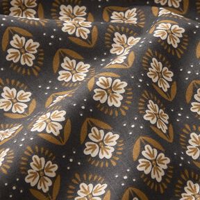 Baumwollstoff Cretonne blumige Kacheln – granit, 