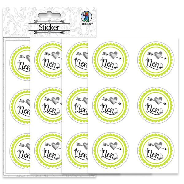 Sticker-Set Hochzeit Menü Ø 4,8 cm [ 24 Stück ] – wollweiss/grün,  image number 4