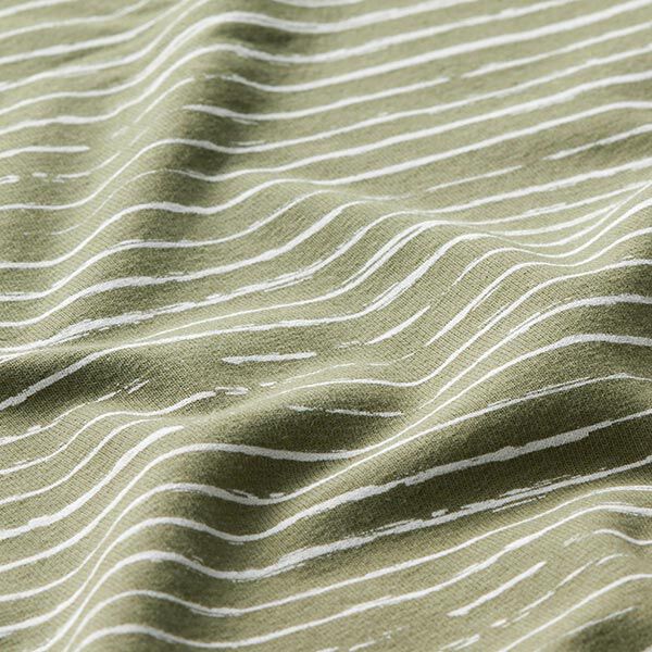 Baumwolljersey Skribbel-Streifen – khaki | Reststück 50cm