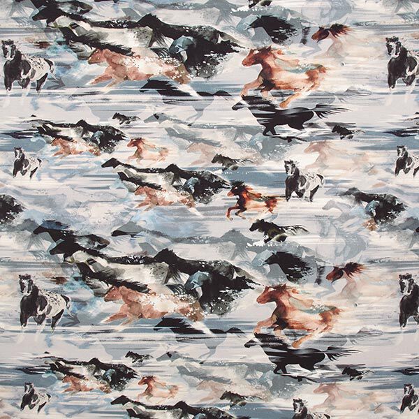 Viskosejersey wilde Pferde – grau – Muster, image number 1