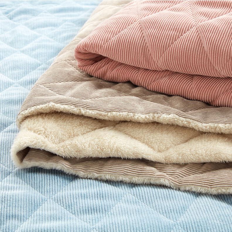 Steppstoff Cord mit Fellabseite Rauten – taupe,  image number 6