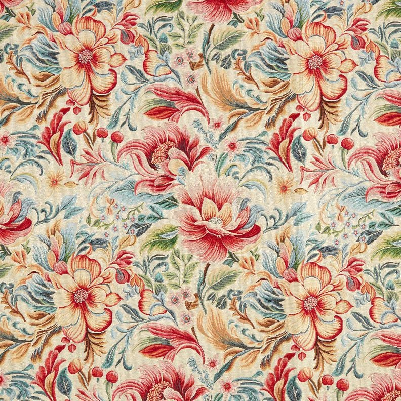 Dekostoff Gobelin traumhafte Blumen – hellbeige/rot, image number 1