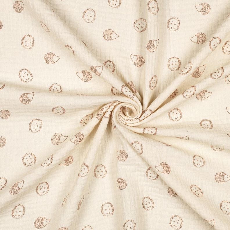 Musselin/ Doppel-Krinkel Gewebe Igel | Poppy Fabrics – natur/hellbraun, image number 3